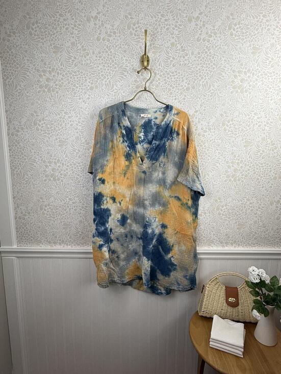 Easel Dresses & Skirts - Easel 100% Cotton Oversized Blue Tie-Dye Short Sleeve Dress - Size - Large